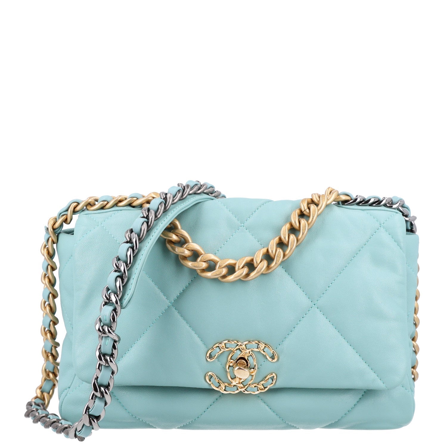 Goatskin Quilted Medium Chanel 19 Flap Light Blue