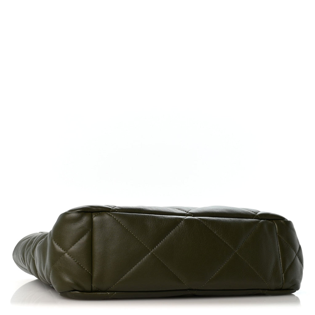 Lambskin Quilted Chanel 19 East West Shopping Bag Dark Green