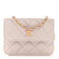 Lambskin Quilted CC Pearl Crush Wallet on Chain WOC Light Purple