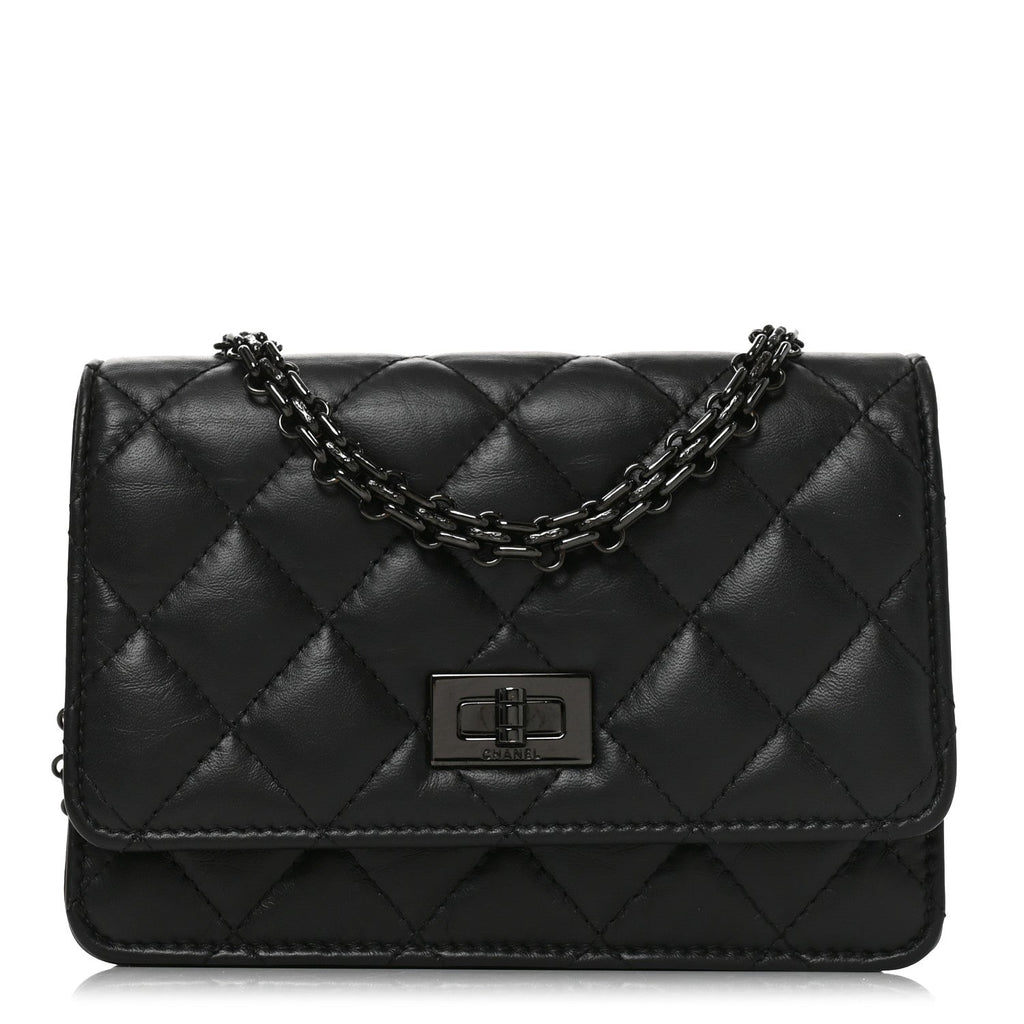 Aged Calfskin Quilted Mini Reissue Wallet On Chain WOC So Black