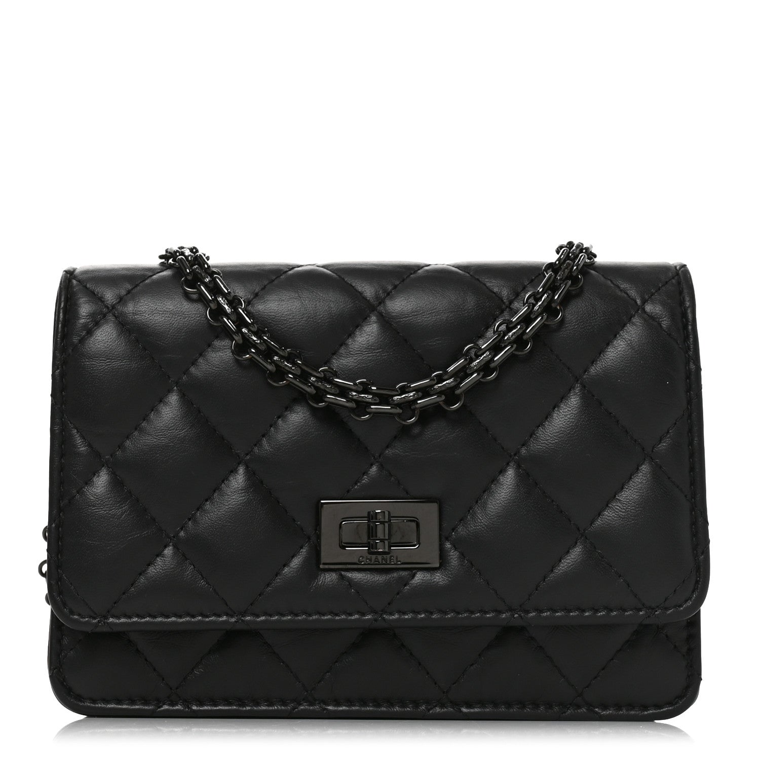 Aged Calfskin Quilted Mini Reissue Wallet On Chain WOC So Black