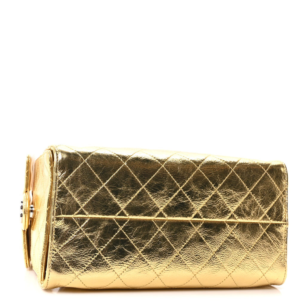 Metallic Aged Calfskin Quilted Small Chanel 25 Handbag Gold