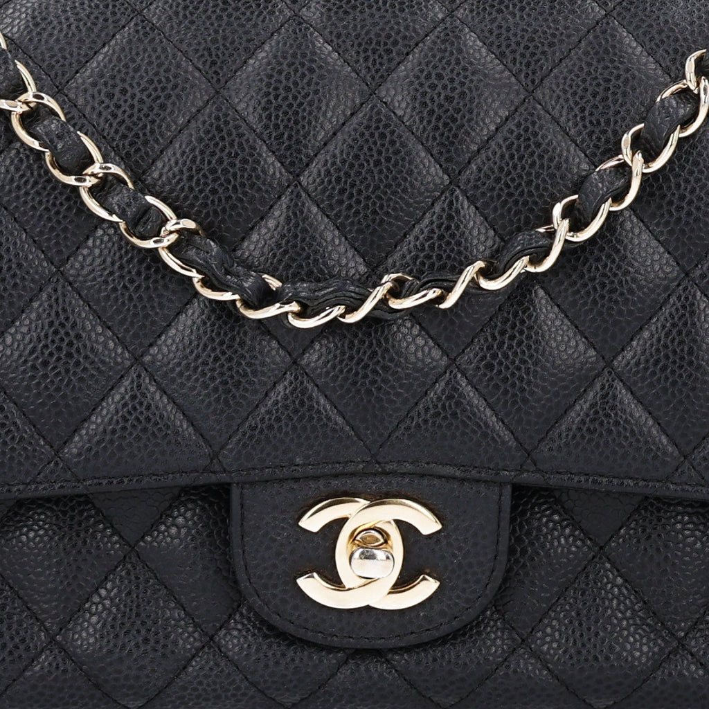 Caviar Quilted Medium Double Flap Black