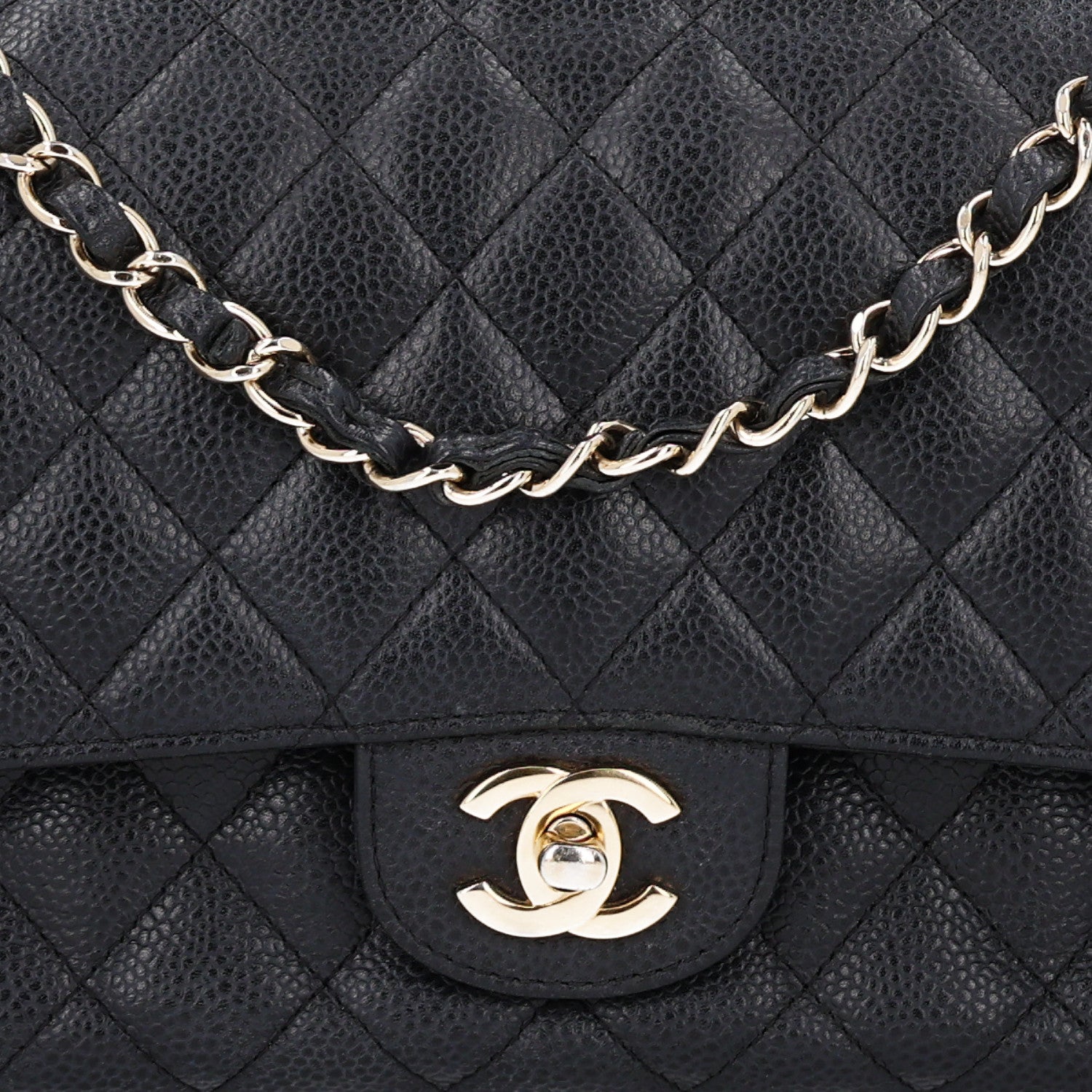 Caviar Quilted Medium Double Flap Black
