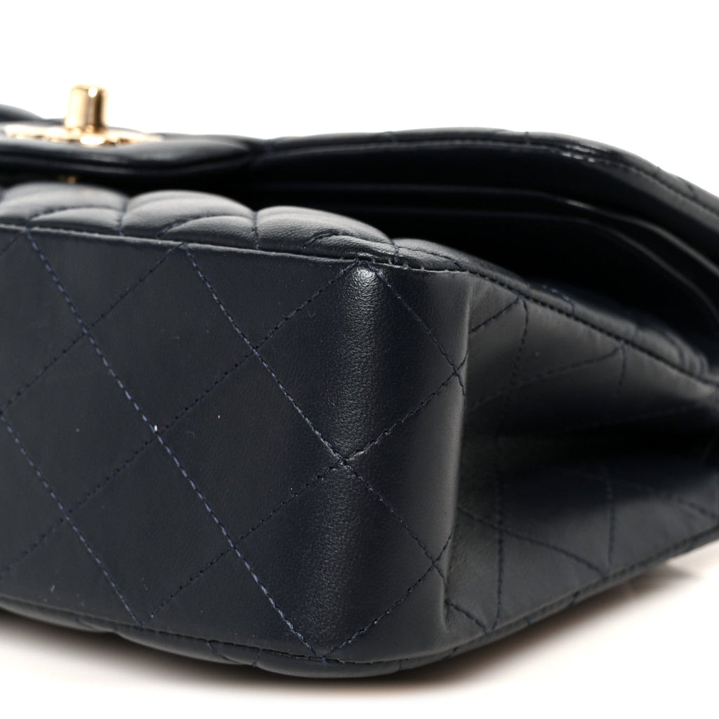 Lambskin Quilted Small Double Flap Navy
