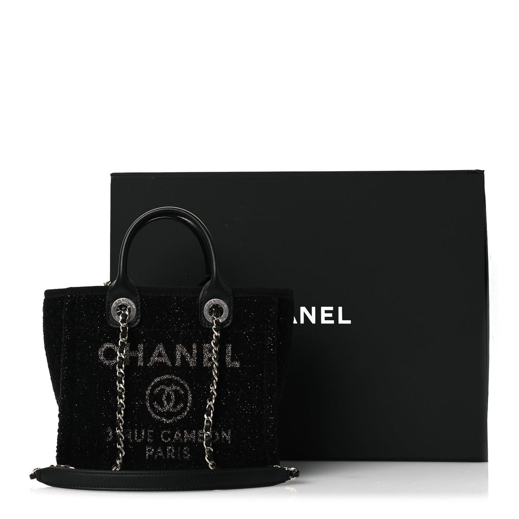 Lurex Canvas Mini Deauville Tote Black
