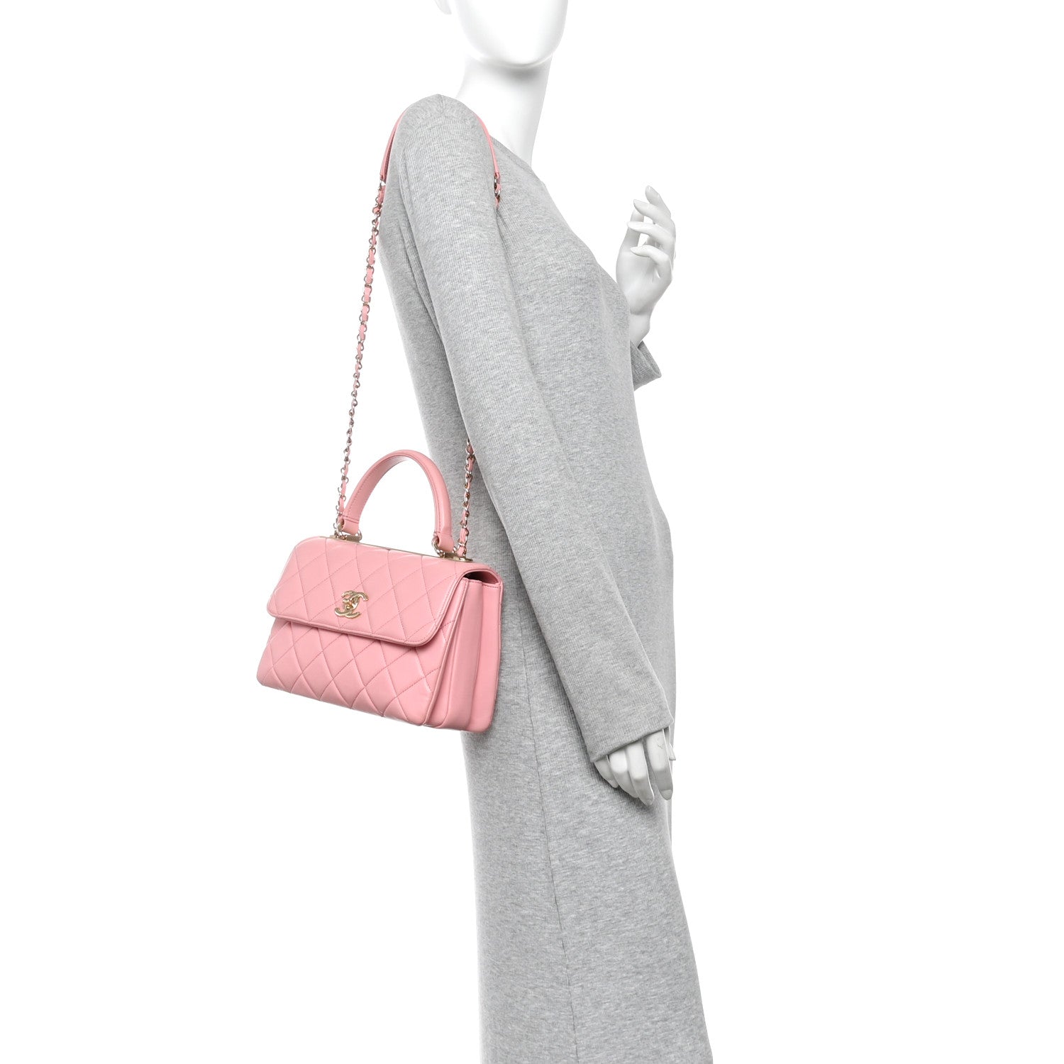 Lambskin Quilted Small Trendy CC Flap Dual Handle Bag Light Pink