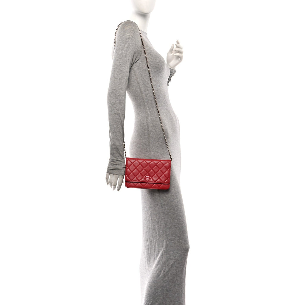 Lambskin Quilted Wallet On Chain WOC Red Pink