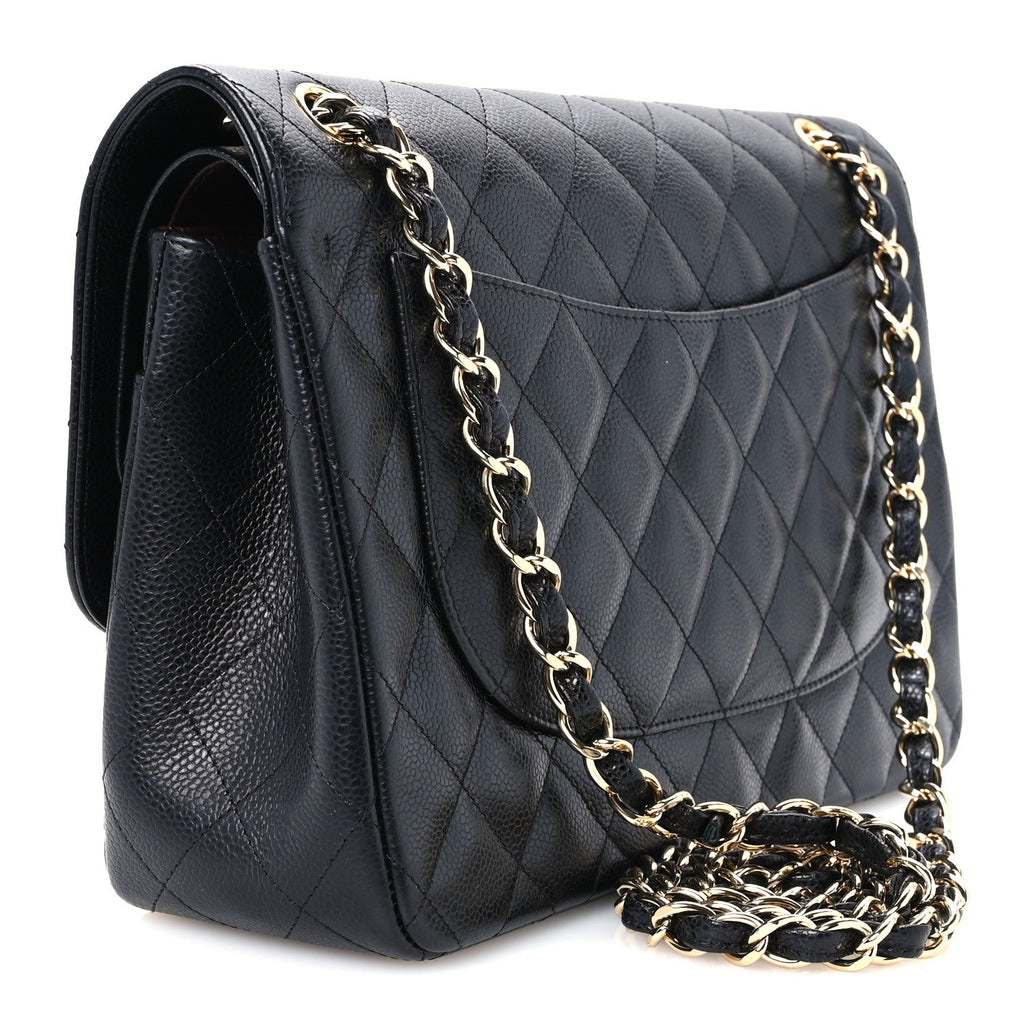 Caviar Quilted Jumbo Double Flap Black