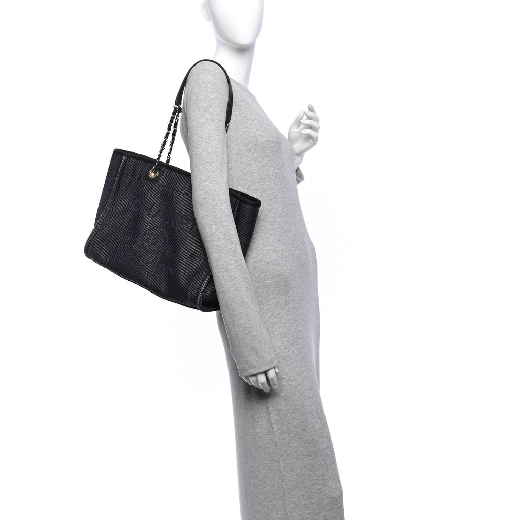 Mixed Fibers Calfskin Small Deauville Tote Black
