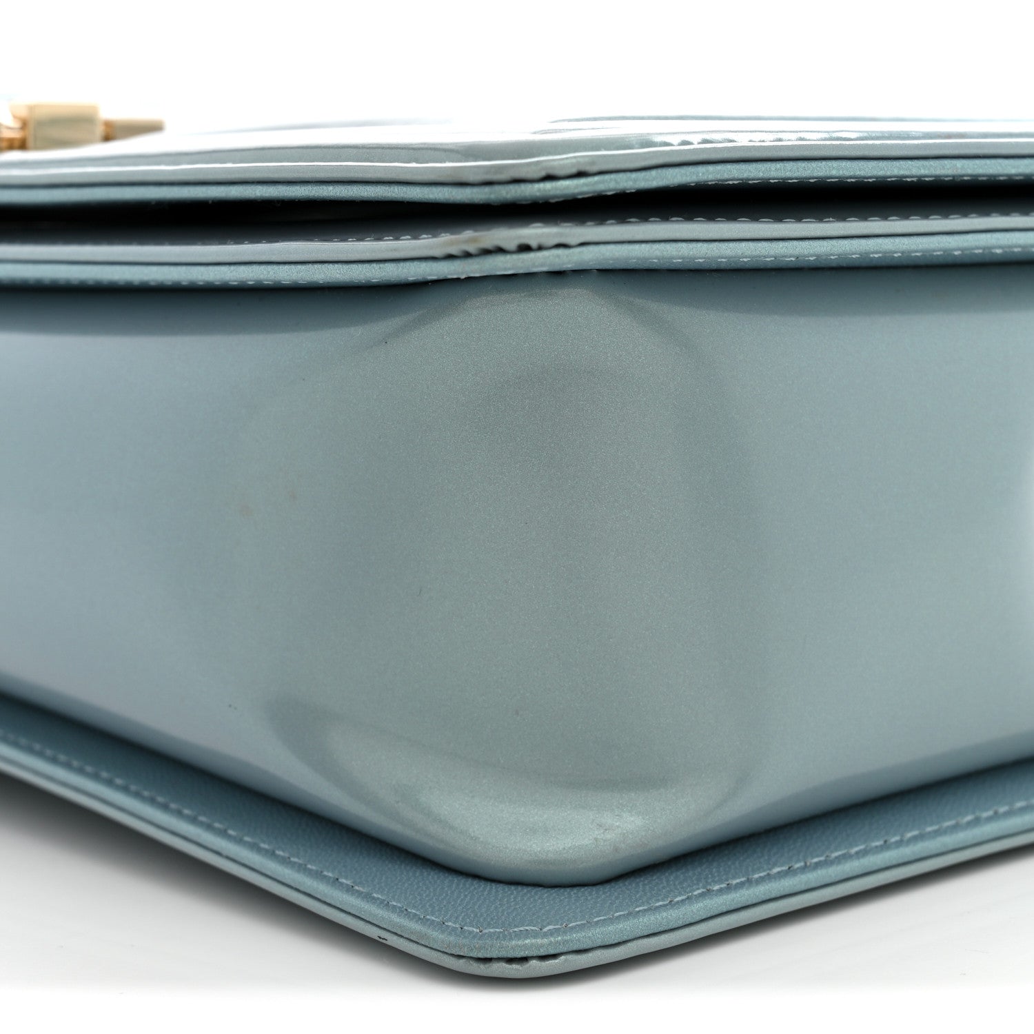 Iridescent Glazed Calfskin Quilted New Medium Boy Flap Light Blue