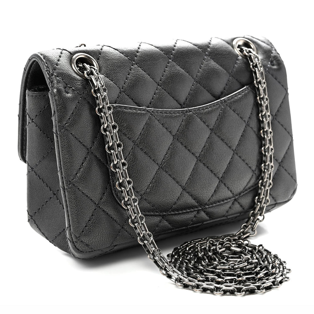 Metallic Sheepskin Quilted 2.55 Reissue Mini Flap Dark Silver