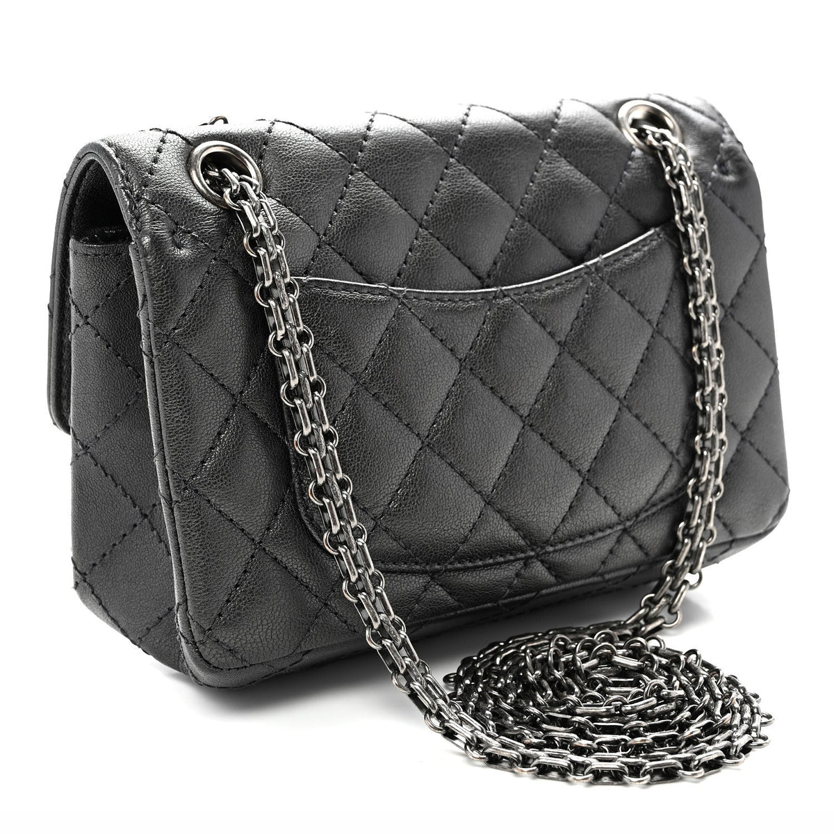 Metallic Sheepskin Quilted 2.55 Reissue Mini Flap Dark Silver
