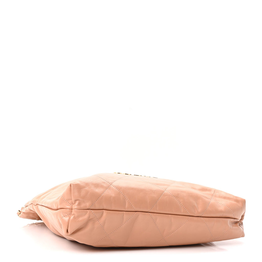 Shiny Calfskin Quilted Chanel 22 Beige