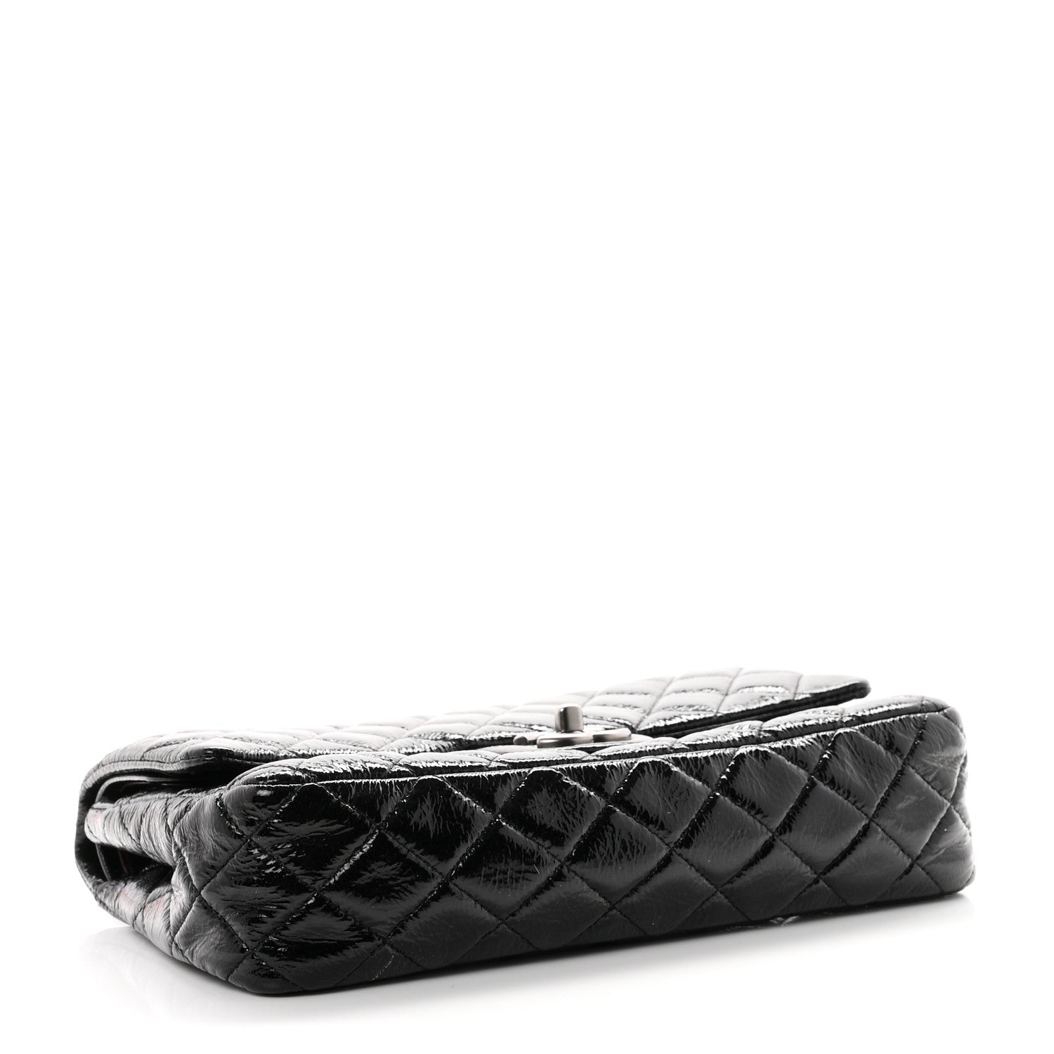 Crumpled Patent Quilted Medium Double Flap Black