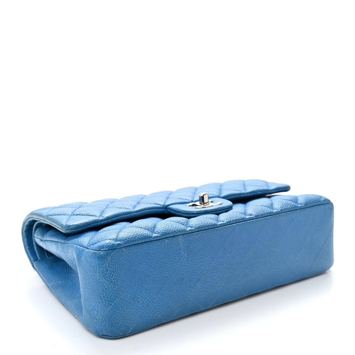 Iridescent Caviar Quilted Medium Double Flap Blue