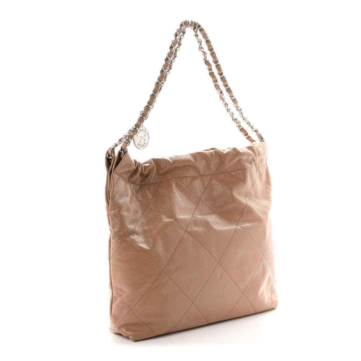 Shiny Calfskin Quilted Small Chanel 22 Beige