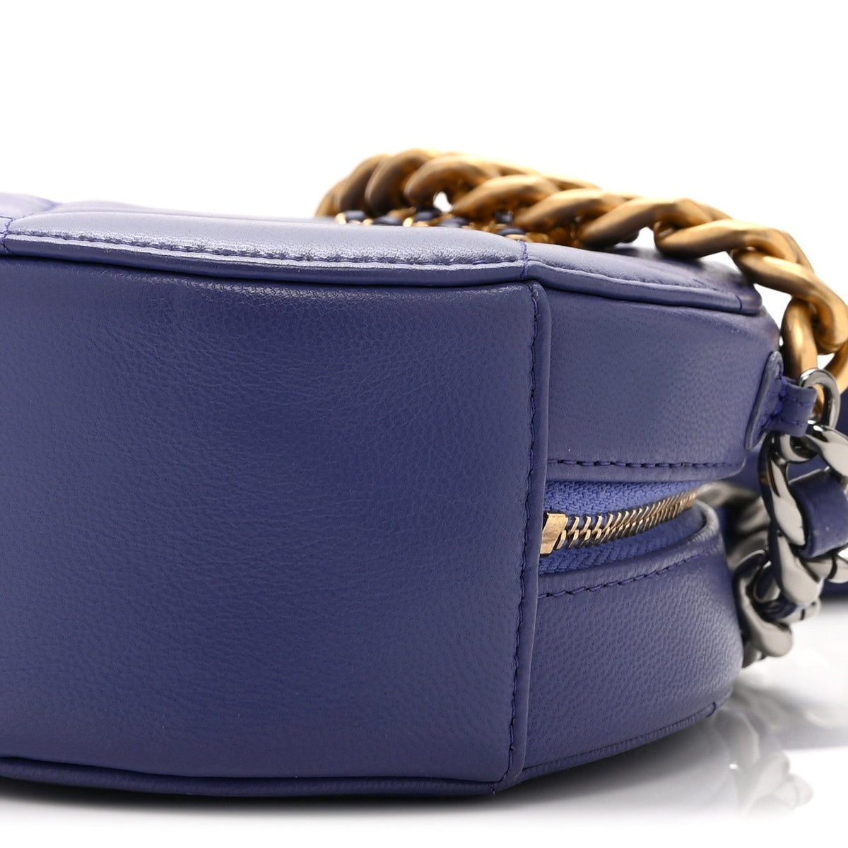Lambskin Quilted Chanel 19 Round Clutch With Chain Purple