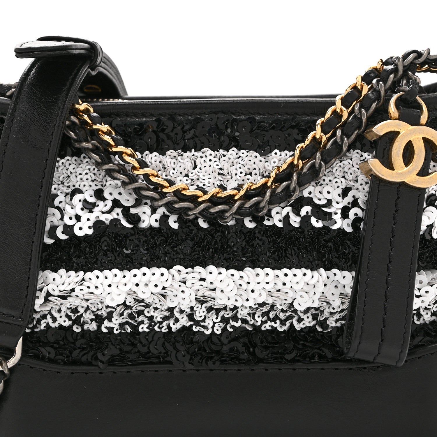 Sequin Calfskin Small Gabrielle Hobo Black White