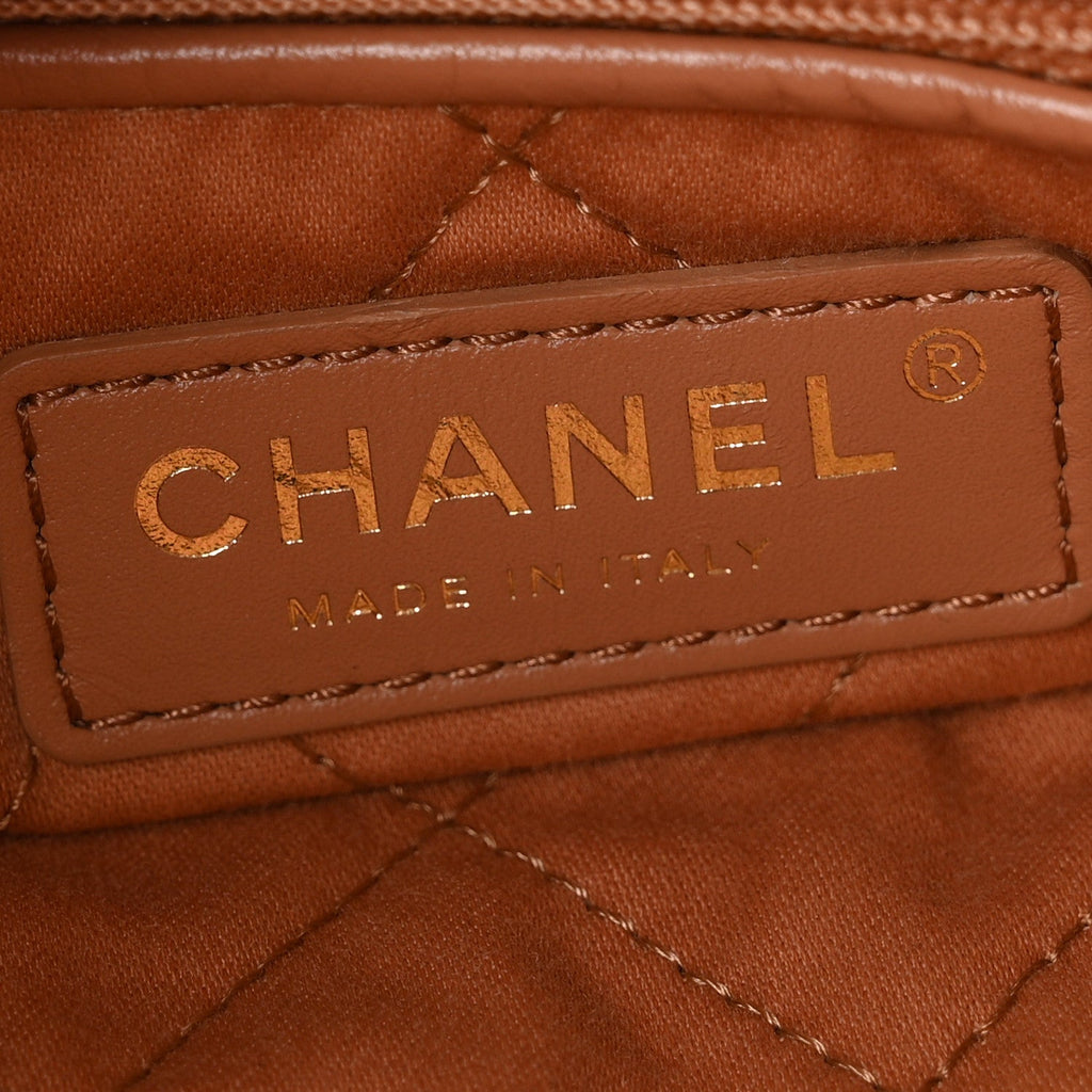 Shiny Calfskin Quilted Chanel 22 Camel