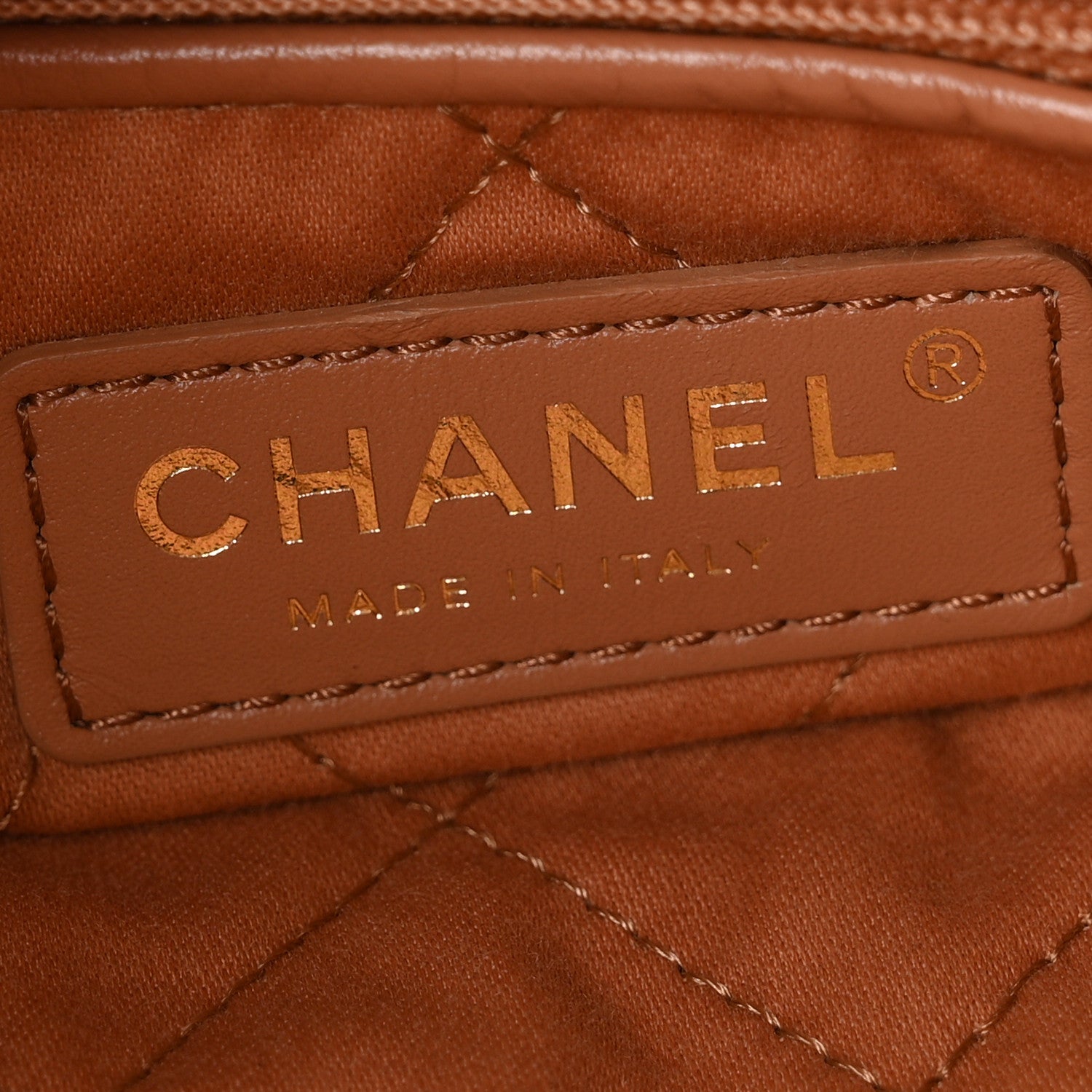 Shiny Calfskin Quilted Chanel 22 Camel