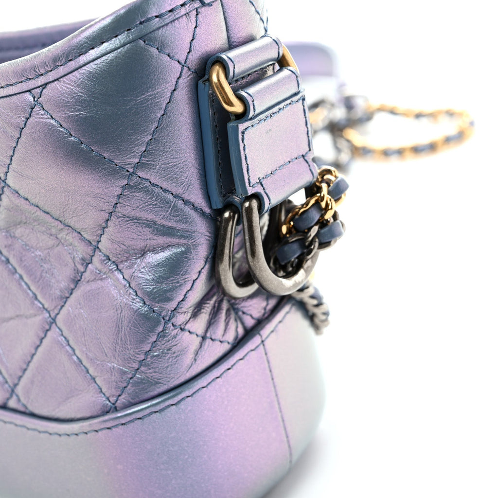 Iridescent Aged Calfskin Quilted Small Gabrielle Hobo Blue