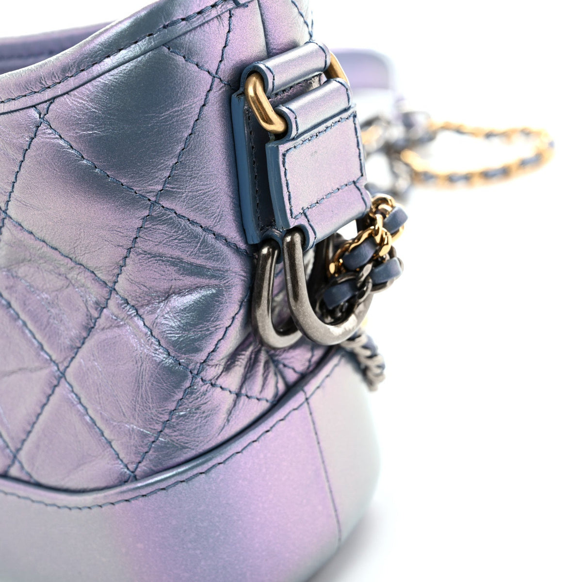 Iridescent Aged Calfskin Quilted Small Gabrielle Hobo Blue