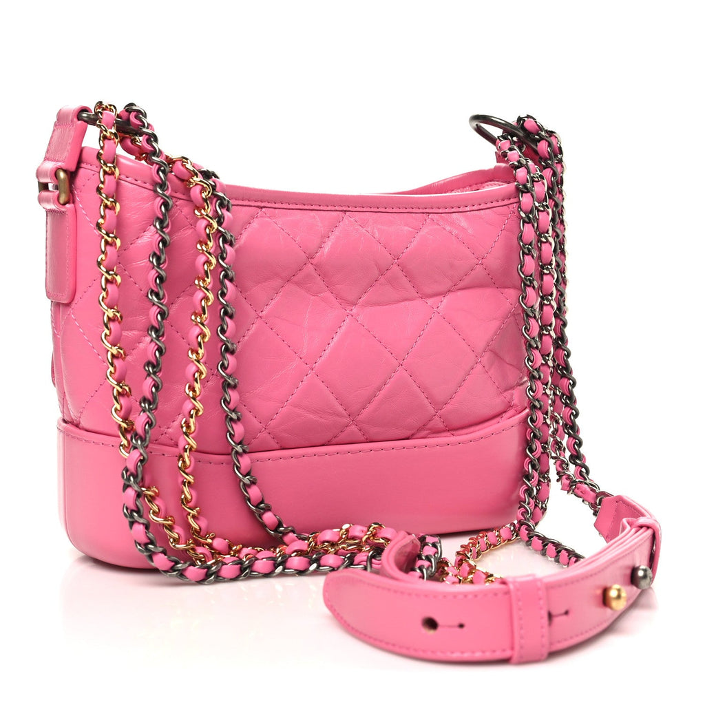 Aged Calfskin Quilted Small Gabrielle Hobo Pink