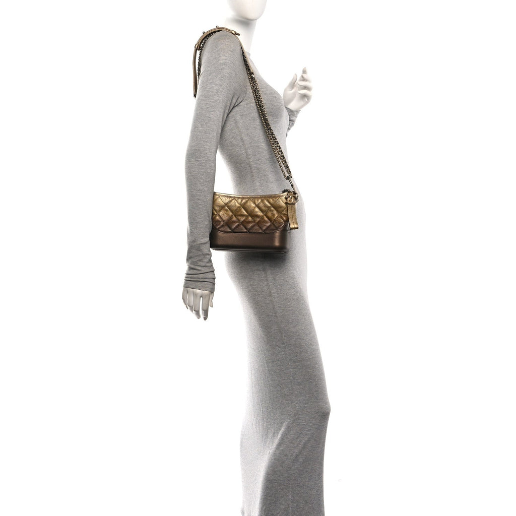 Metallic Goatskin Quilted Small Gabrielle Hobo Gold Bronze