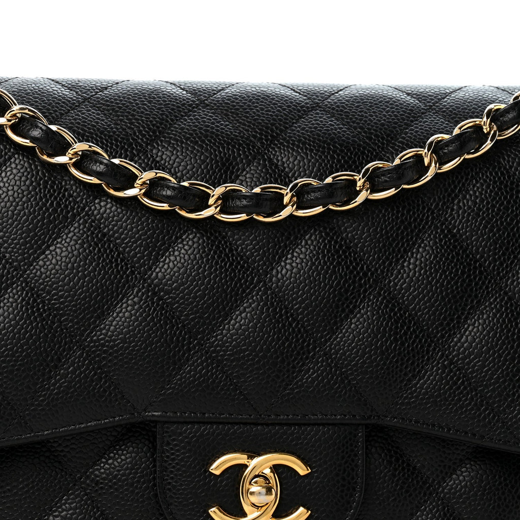 Caviar Quilted Jumbo Double Flap Black