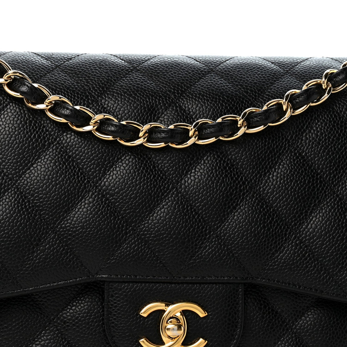 Caviar Quilted Jumbo Double Flap Black