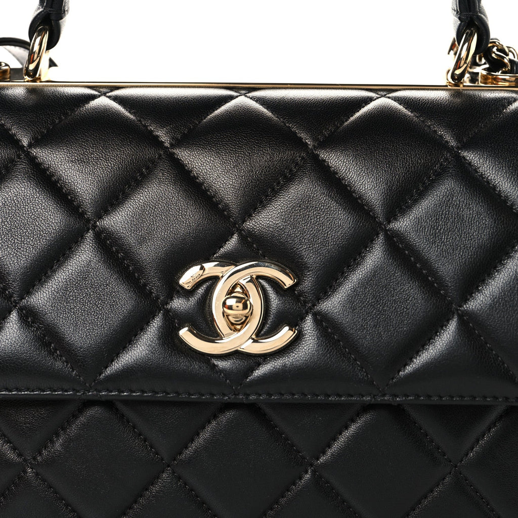 Lambskin Quilted Small Trendy CC Dual Handle Flap Bag Black