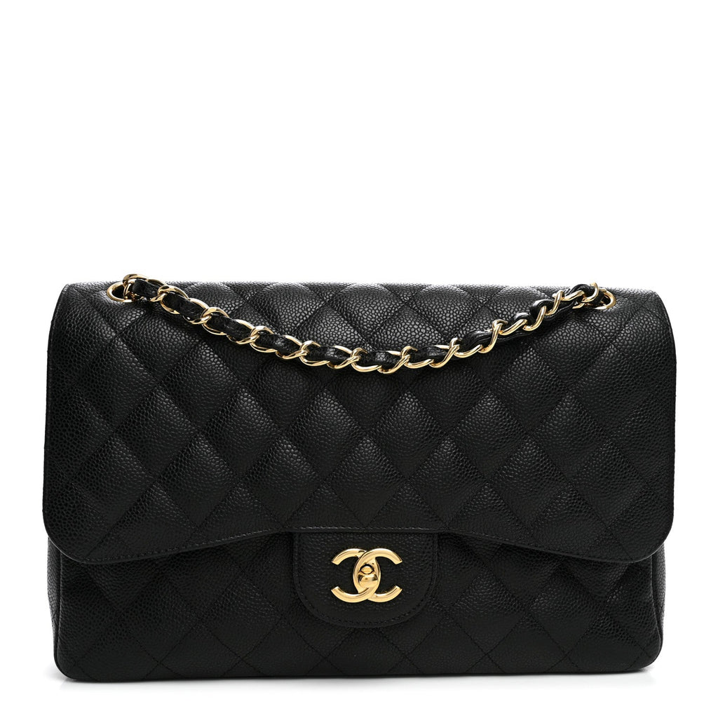 Caviar Quilted Jumbo Double Flap Black