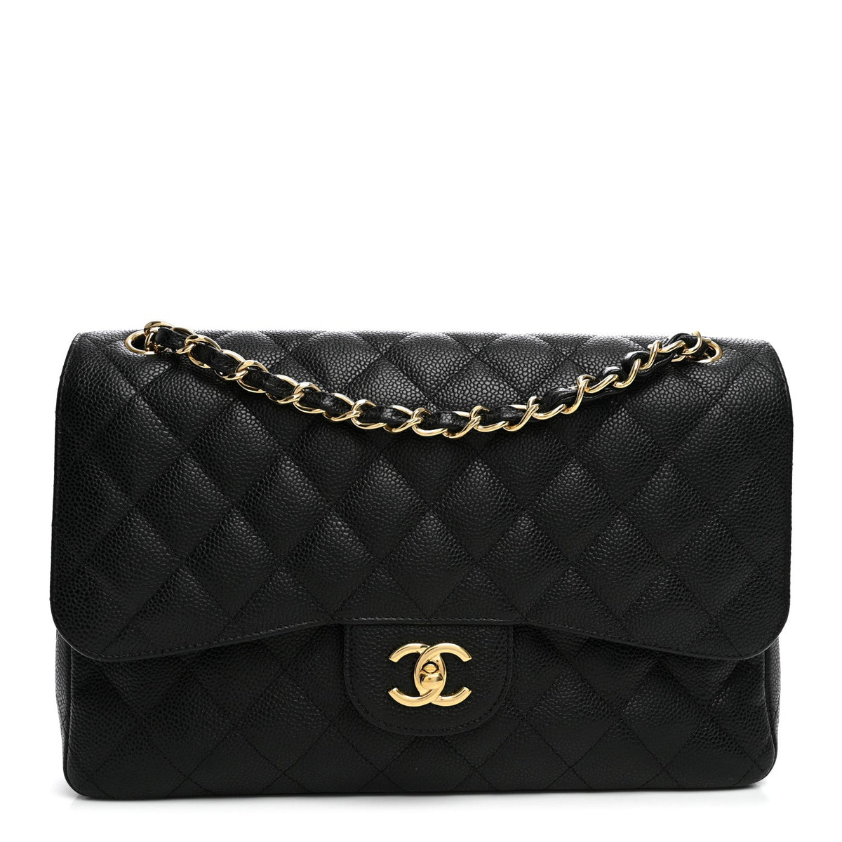 Caviar Quilted Jumbo Double Flap Black