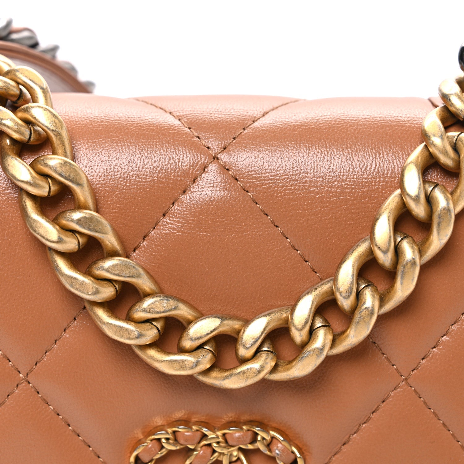 Lambskin Quilted Chanel 19 Wallet On Chain WOC Brown