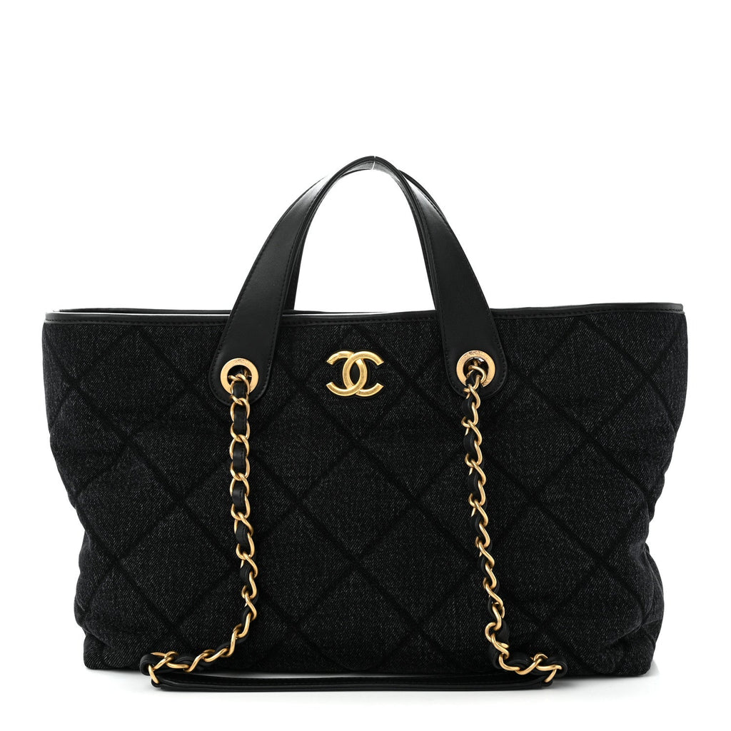 Denim Calfskin Quilted Small Deauville tote  Black