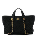Denim Calfskin Quilted Small Deauville tote  Black