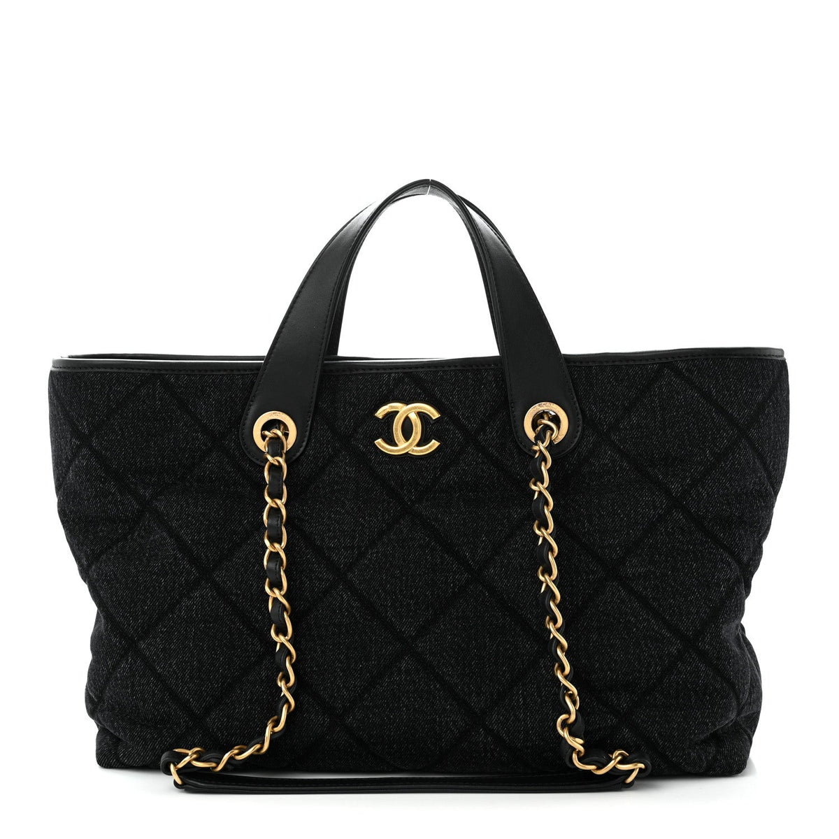 Denim Calfskin Quilted Small Deauville tote  Black