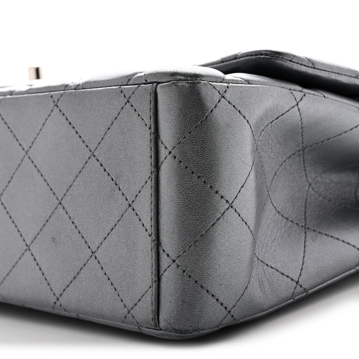 Metallic Lambskin Quilted Maxi Double Flap Pewter