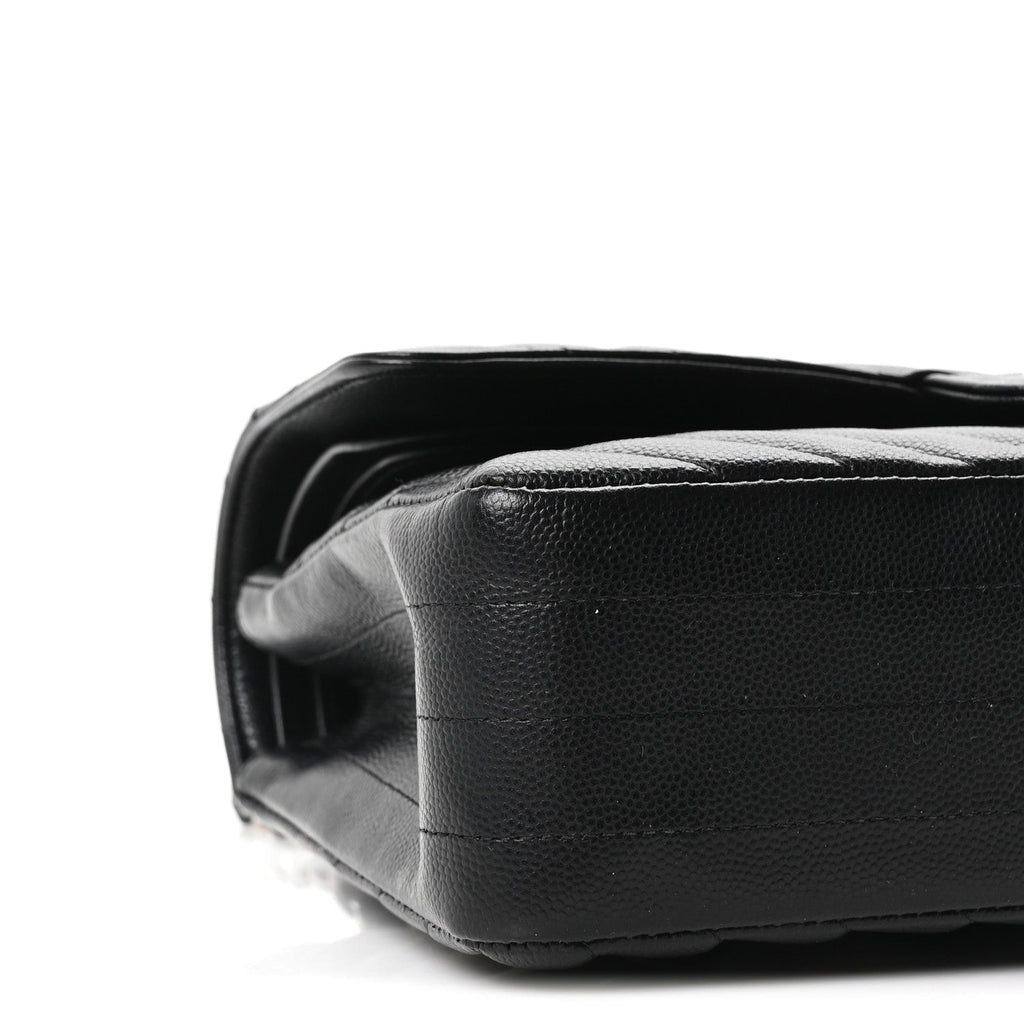 Caviar Chevron Quilted Medium Double Flap Black
