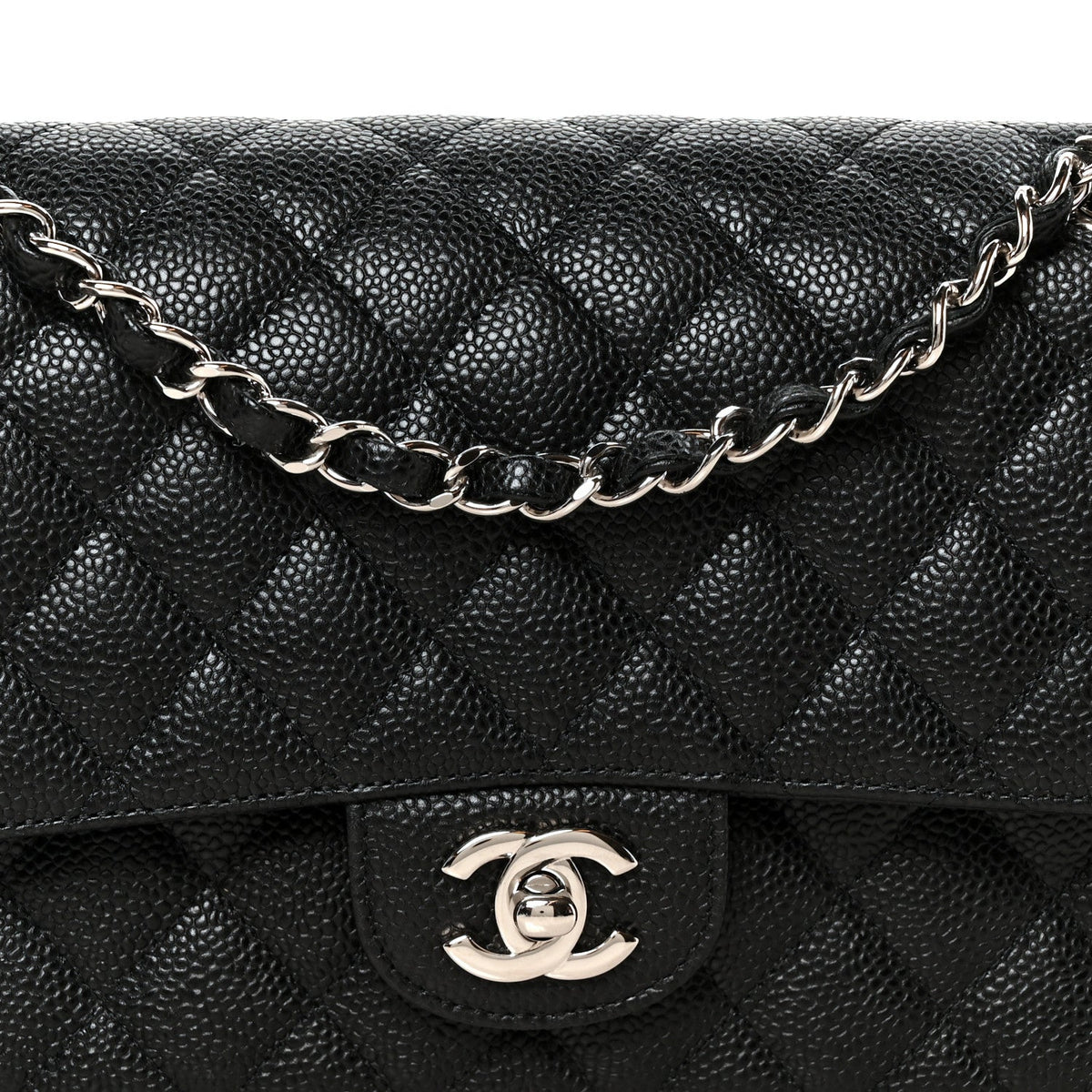 Caviar Quilted Medium Double Flap Black
