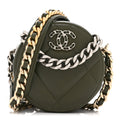 Lambskin Quilted Chanel 19 Round Clutch With Chain Khaki