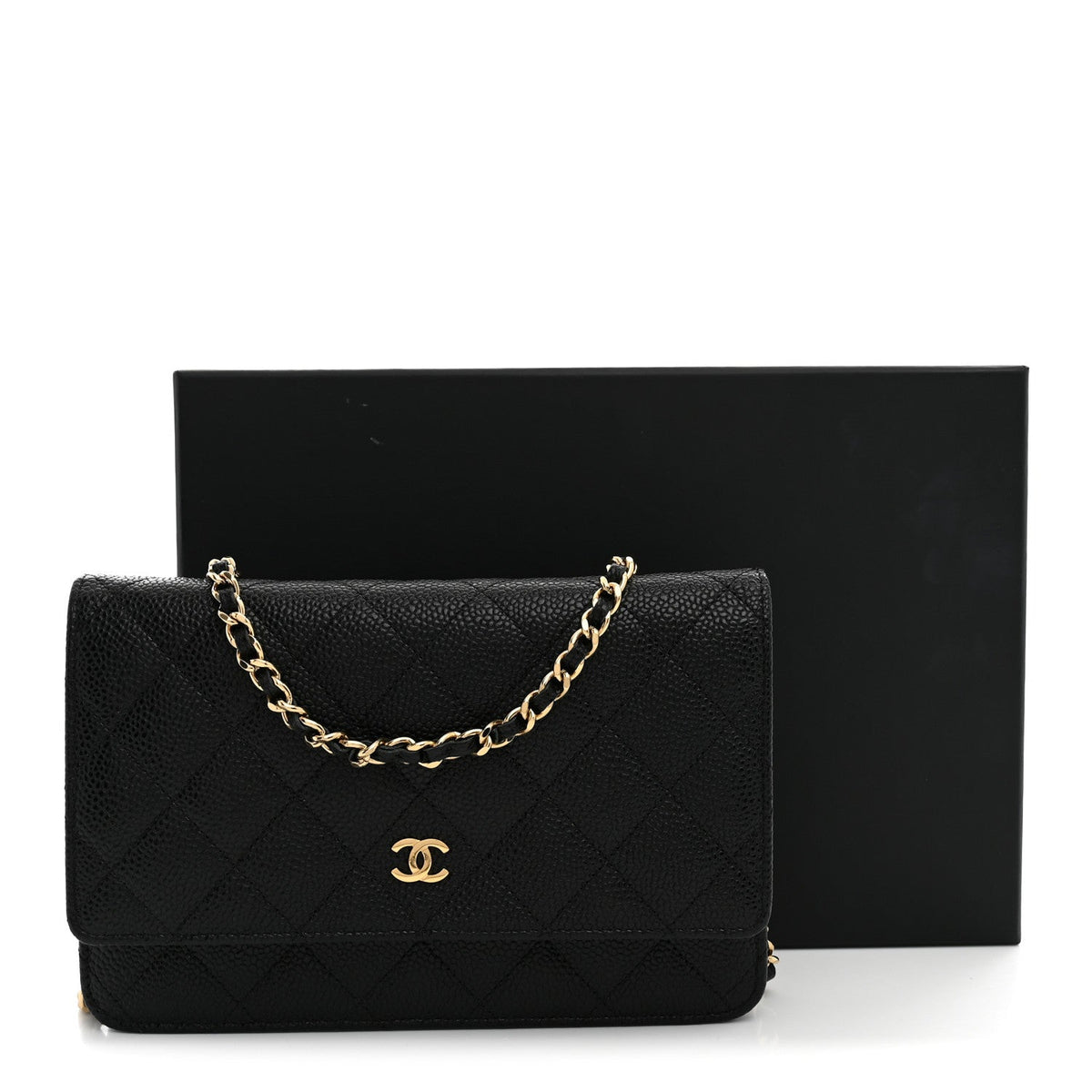 Caviar Quilted Wallet on Chain WOC Black