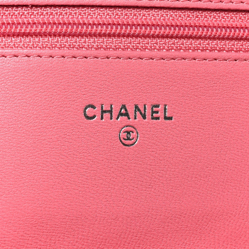Lambskin Quilted Wallet On Chain WOC Pink