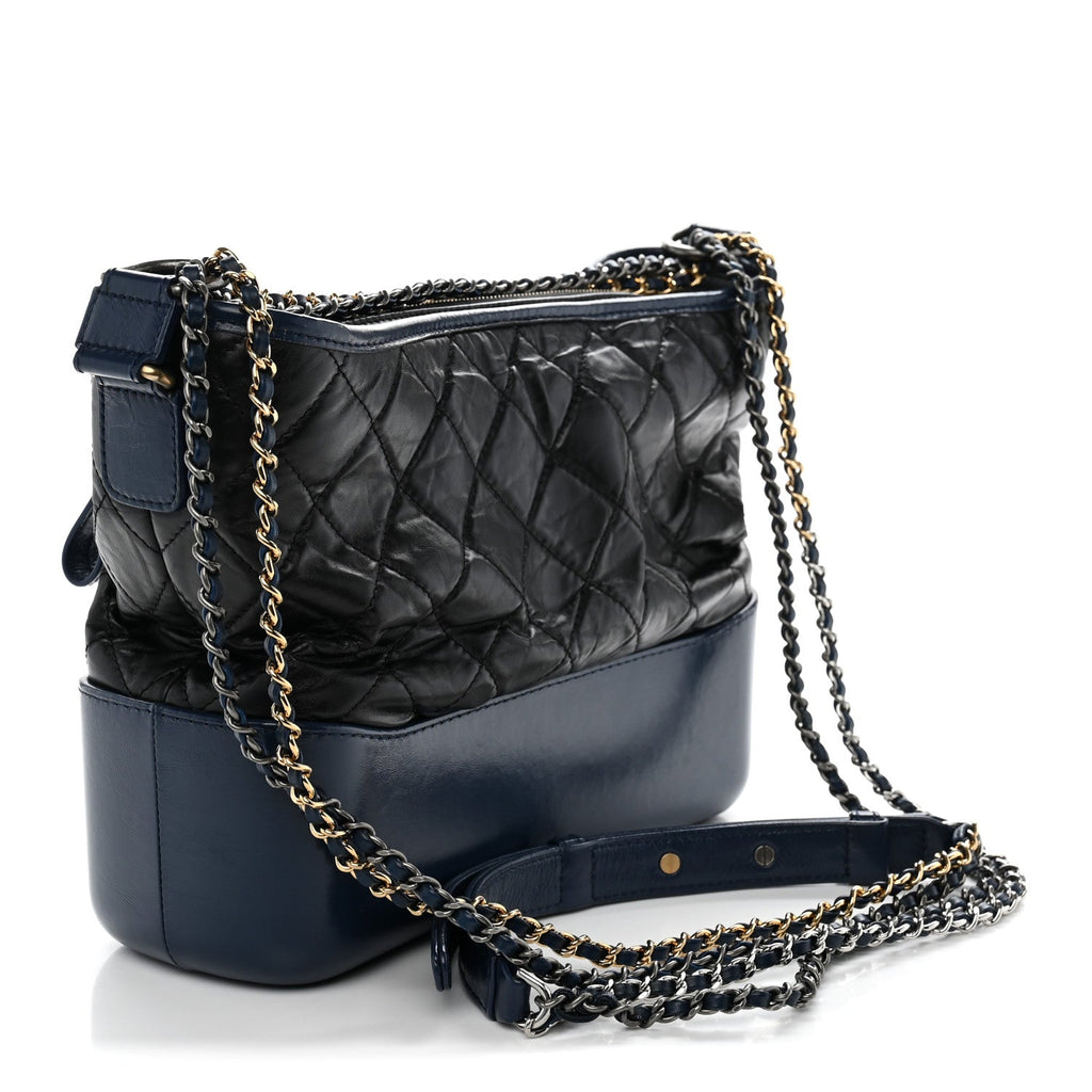 Aged Calfskin Quilted Medium Gabrielle Hobo Black Navy