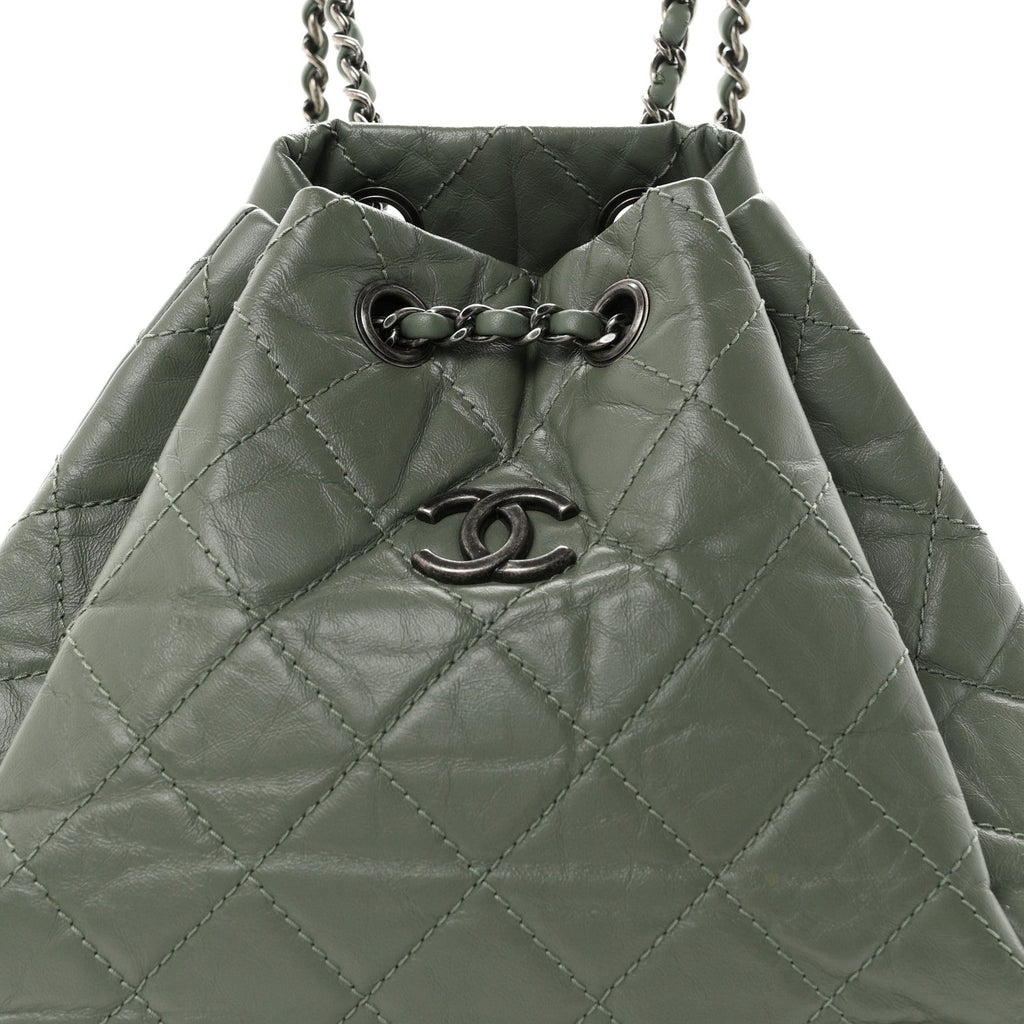 Aged Calfskin Quilted Small Gabrielle Backpack Green