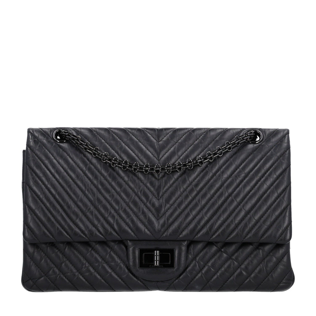 Aged Calfskin Chevron Quilted 2.55 Reissue 227 Flap So Black