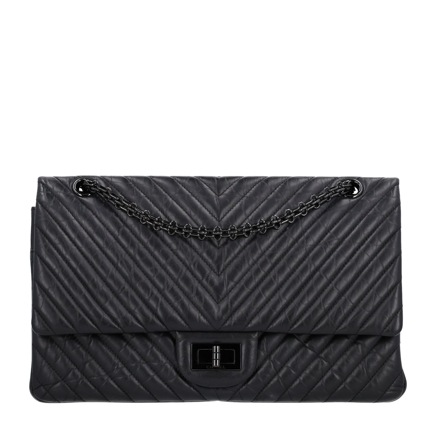 Aged Calfskin Chevron Quilted 2.55 Reissue 227 Flap So Black