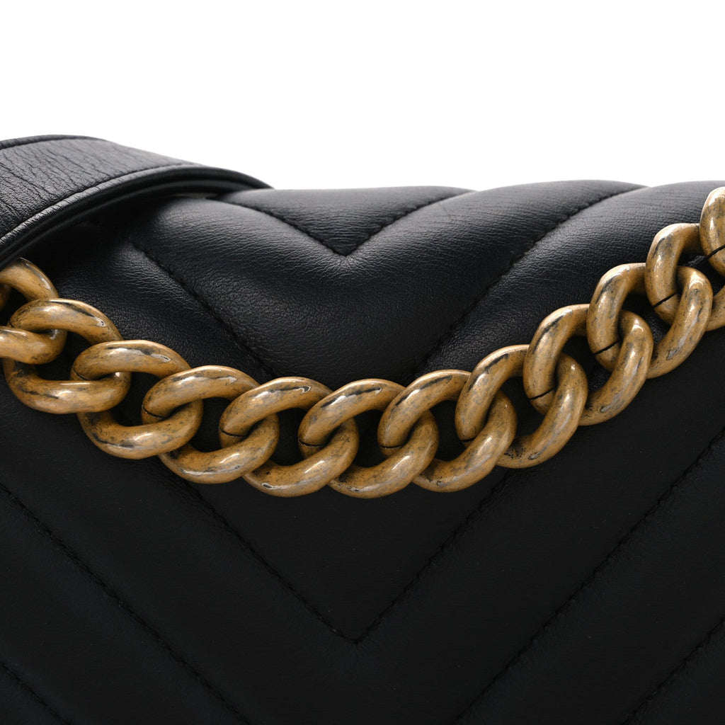 Lambskin Chevron Quilted Small Boy Flap Black