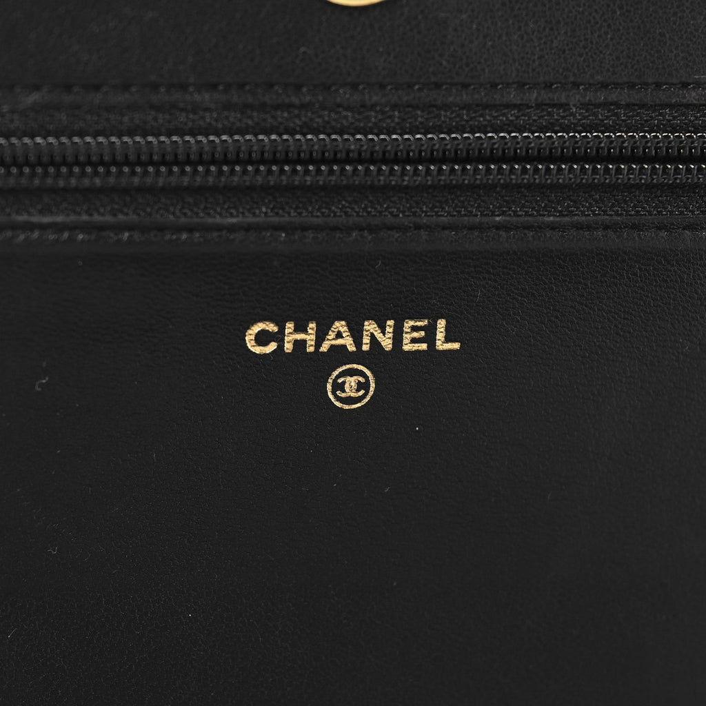 LAmbskin Chevron Boy Wallet On Chain WOC Black